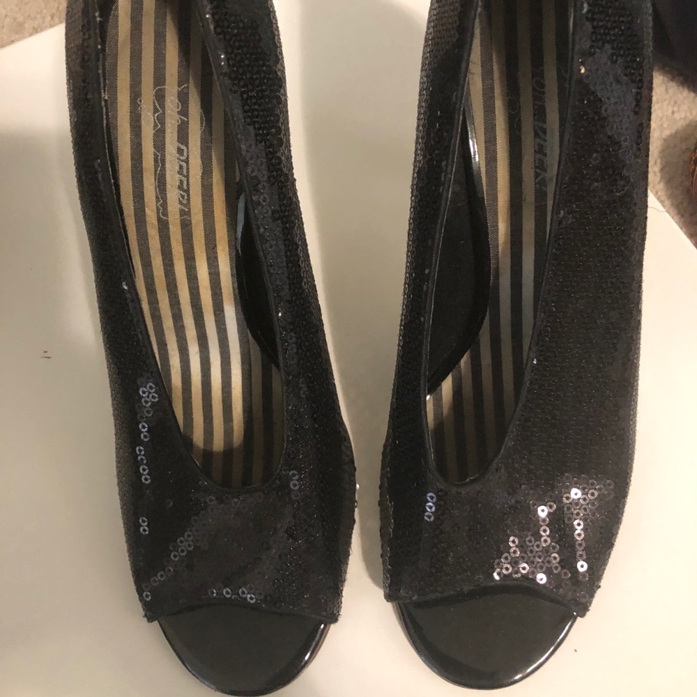 Black Sequins Heels With Open Toe - image 1